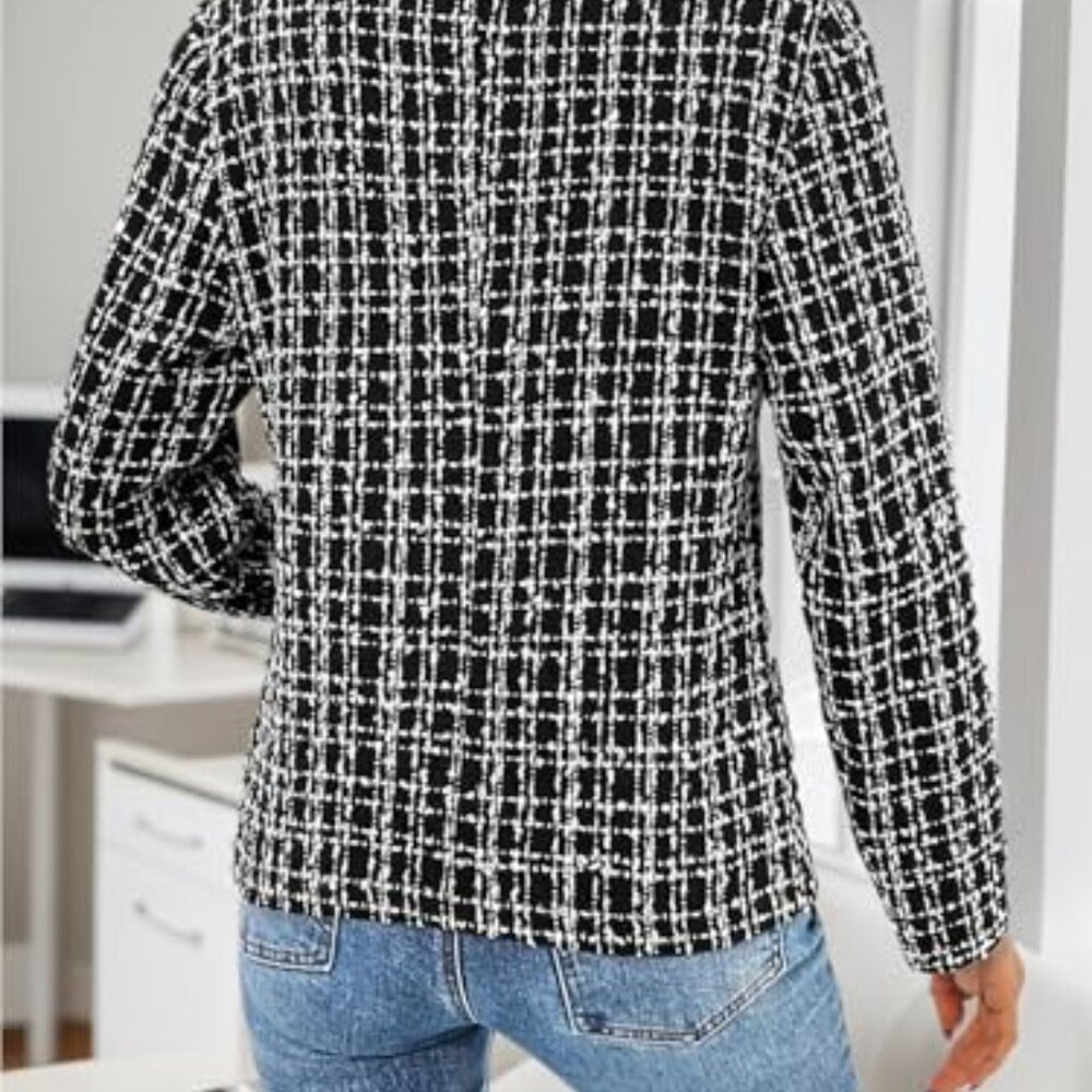 Tweed Blazer Jacket Warm Fully Lined Open Front C… - image 6